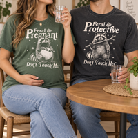 Feral & Pregnant Raccoon Couple Shirts, Protective Dad Matching Tee, Funny Pregnancy Announcement Shirt, Expecting Parents Gift