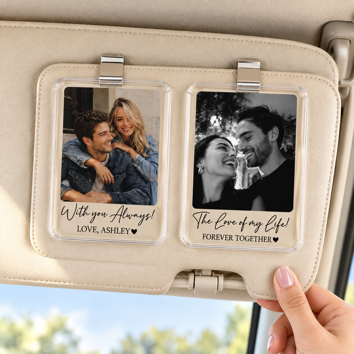Personalized Couple Photo Car Visor Clip, Drive Safe I Love You Romantic Gifts for Him, Unique Anniversary Gift for Husband, Sun Visor Clip