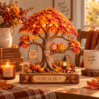 Personalized Autumn Couple Tree Wooden Block, Custom Initials & Date Sign, Anniversary Gift, Fall Wedding Keepsake