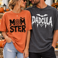 Momster & Dadcula Halloween Comfort Colors Shirts, Matching Mom Dad Couple Tees, Funny Spooky Family Gift