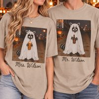 Personalized Raccoon Ghost Couple Shirts, Funny Halloween Matching Husband and Wife Tees