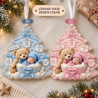 Personalized Baby & Teddy Birth Stats Tree Ornament – First Christmas