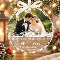 Personalized Our First Christmas Married Ornament, Custom Wedding Photo Ornament, Mr and Mrs Ornament, Wedding Gift for Newlyweds