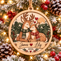 Personalized Deer Couple Wooden Ornament – Christmas Gift For Couples