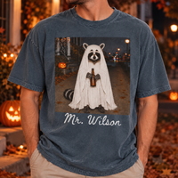 Personalized Raccoon Ghost Couple Shirts, Funny Halloween Matching Husband and Wife Tees
