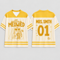 Personalized Bride & Groom Jersey Shirts, Funny Cat Wedding Couple Tees, Custom Name and Number Matching Football Tops