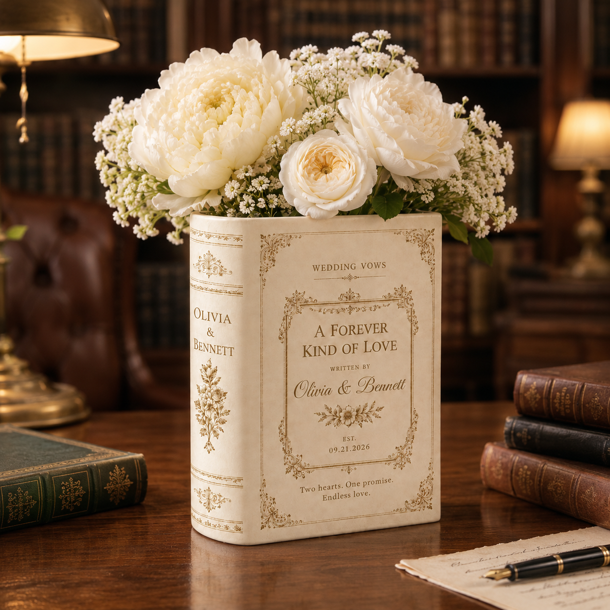Custom Wedding Vows Book Vase, Personalized Couple Decor, Ceramic Floral Vase, Romantic Anniversary Gift, Wedding or Home Gift for Her