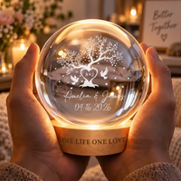 Tree of Love Personalized Couples Crystal LED Ball Light,Custom Couple Night Lamp,Wedding Anniversary Gift,Couple Gift,Gift For Mom,Dad