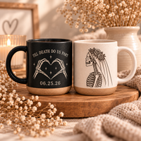 Personalized Skeleton Bride & Groom Mug, Till Death Do Us Part Wedding Cup, Custom Date Couple Mug, Gothic Wedding Gift