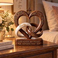 Personalized Christian Heart Cross Wooden Block, Custom Names & Wedding Date, Interlocking Rings Wedding Keepsake, Anniversary Gift for Couple