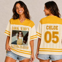Personalized Look Who’s Getting Married Football Jersey, Custom Childhood Photo Name & Number Bride Shirt, Bachelorette Party Bridal Gift**