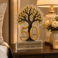 Personalized Tree of Life Acrylic Plaque Keepsake for 50th Anniversary, Custom Couple Names & Years Golden Wedding Anniversary Gift for Parents Grandparents