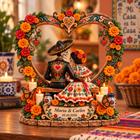 Personalized Day of the Dead Couple Wooden Block, Custom Names & Date Dia de los Muertos Decor, Anniversary Gift for Couple