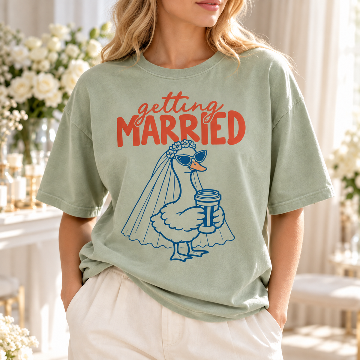 Getting Married Goose Bride Comfort Colors Tee mockup 7
