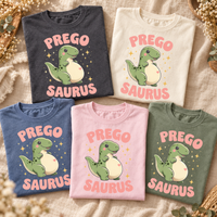 Pregosaurus Pregnancy Announcement Comfort Colors Tee mockup 2