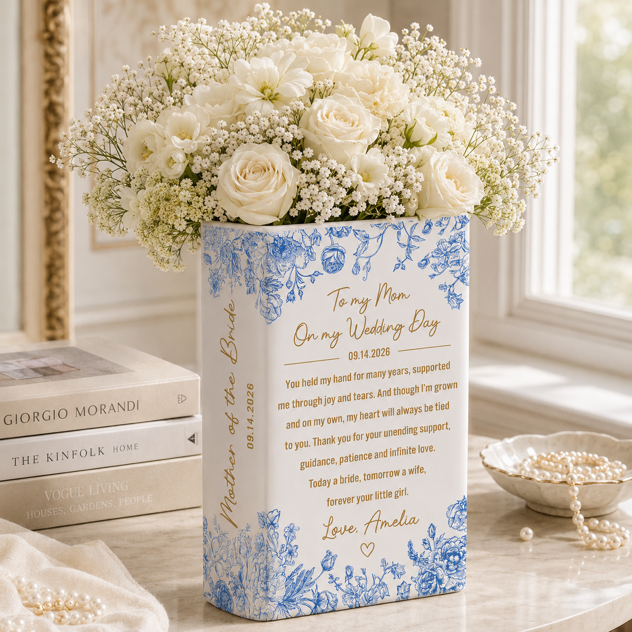 Custom Mother Of The Bride Gift, Personalized Mother Of The Groom Ceramic Book Vase Wedding Favors Gift For Mom
