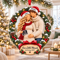 Personalized Our Little Miracle Wreath Ornament – Christmas Pregnancy Reveal