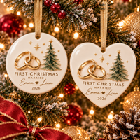 Personalized First Christmas Married Ceramic Ornament – Newlywed Couple Gift
