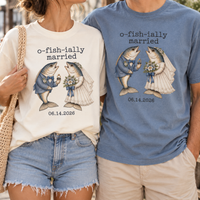 Funny O-Fish-Ially Married Couple Shirts for Wedding, Matching Fish Newlywed Tees, Custom Date Honeymoon Gift
