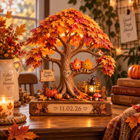 Personalized Autumn Couple Tree Wooden Block, Custom Initials & Date Sign, Anniversary Gift, Fall Wedding Keepsake