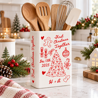 First Christmas Together ceramic book vase used as a holiday utensil holder