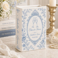 Personalized wedding book vase with Champagne Toast French toile design