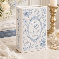 Personalized wedding book vase with Double Hearts French toile design