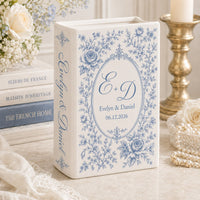 Personalized wedding book vase with Floral Initials French toile design