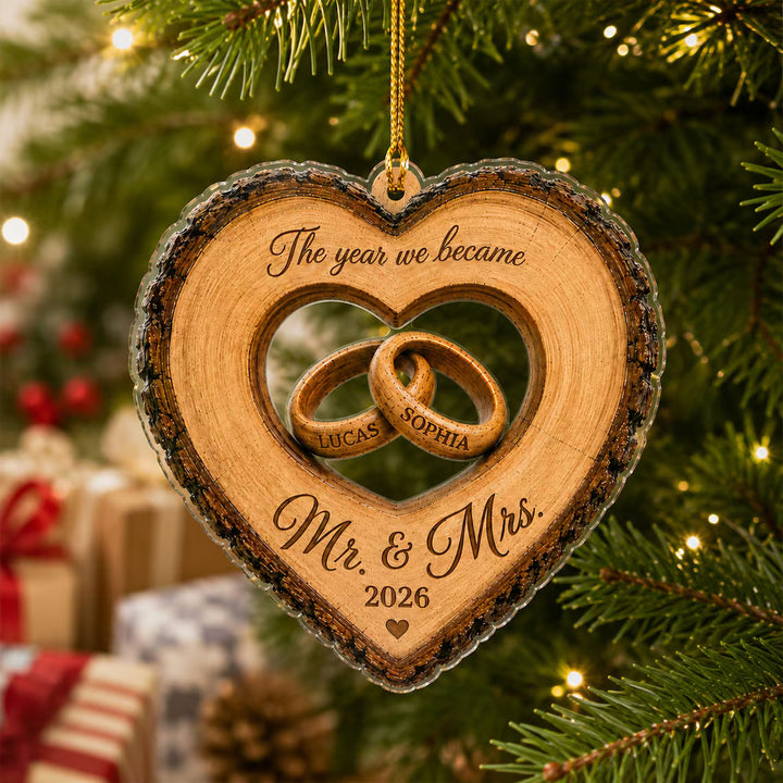 Custom The Year We Became Mr & Mrs Ornament, Personalized Heart Ring Christmas Ornament, Newlywed 2026 Wedding Gift