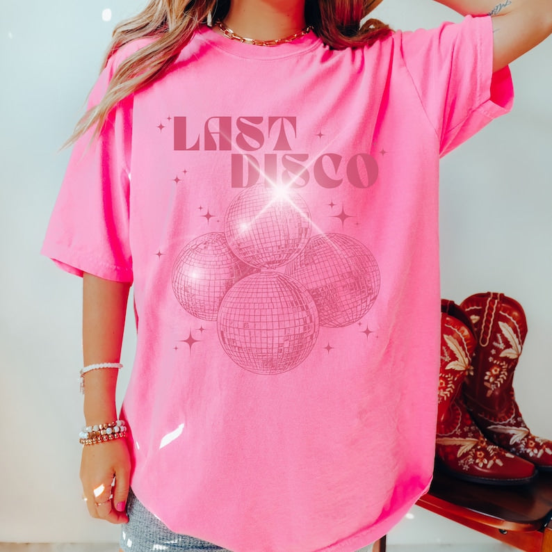Comfort Color Bride Last Disco Retro Bride Shirt Mirrorball Shirt Disco Bachelorette 70s Disco Shirt Brides Last Disco Bride Crewneck