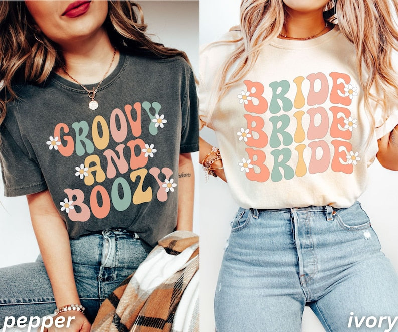 Retro Bachelorette Party Shirts, Hippie Bach Party, Groovy and Boozy, Groovy Bachelorette, Scottsdale Bachelorette, 70s Bride, 90s Bridal