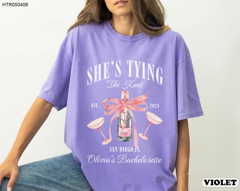 Coquette Bow Bachelorette Party Shirts, Bachelorette Party Shirts, She's Tying the Knot Shirt, Custom Bride Shirt, Bridal Party Shirts