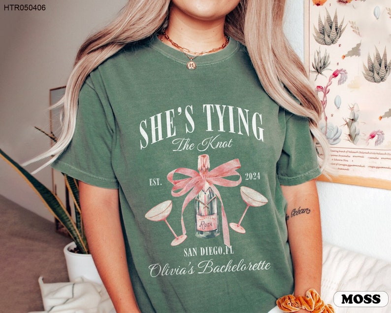 Coquette Bow Bachelorette Party Shirts, Bachelorette Party Shirts, She's Tying the Knot Shirt, Custom Bride Shirt, Bridal Party Shirts