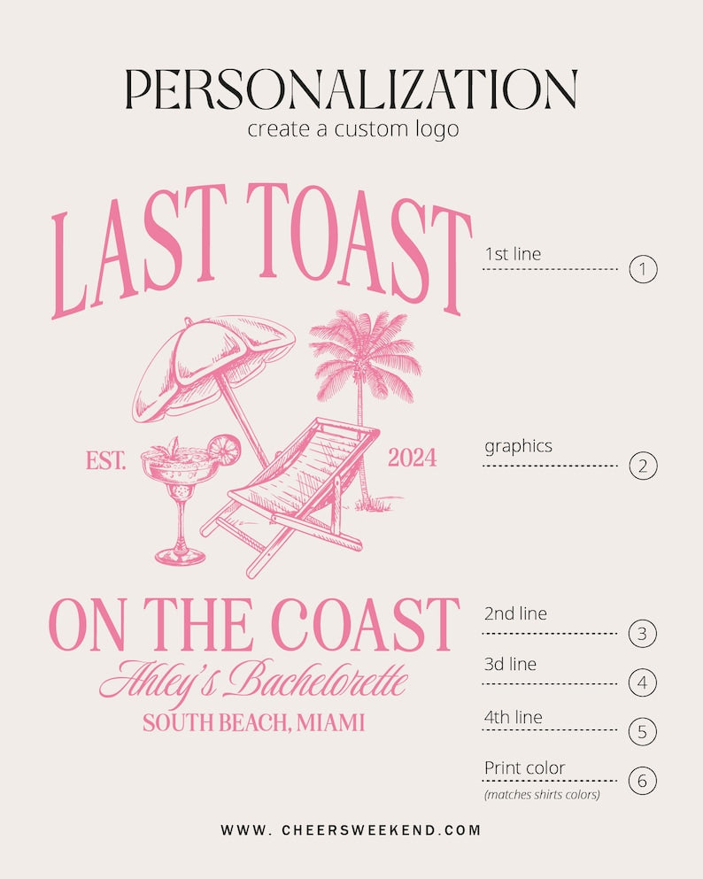 Beach Bachelorette Party Shirt, Last Toast on the Coast, Custom Bachelorette Shirts, Personalized Girls Trip Shirt, Bridal Party Gifts
