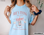 Coquette Bow Bachelorette Party Shirts, Bachelorette Party Shirts, She's Tying the Knot Shirt, Custom Bride Shirt, Bridal Party Shirts