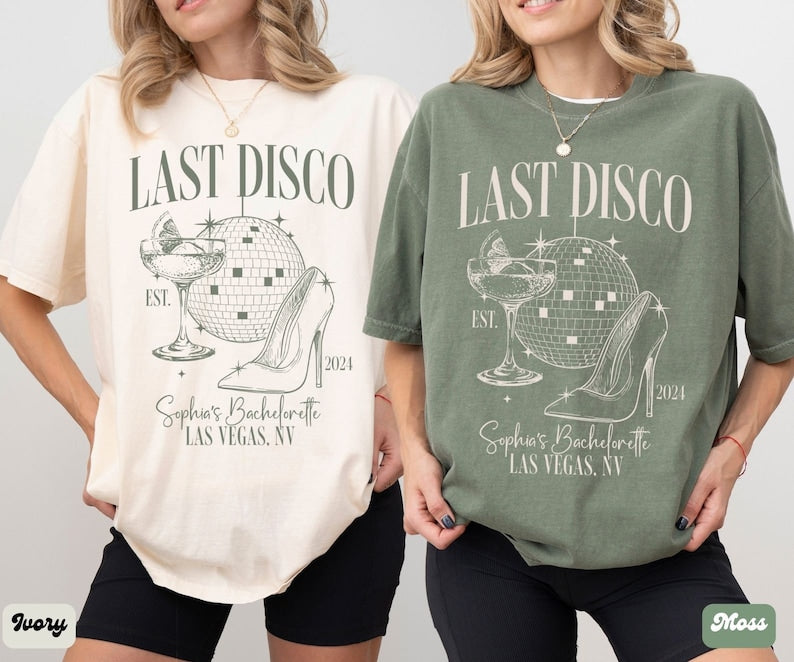 Last Disco Shirt, Custom Disco Bachelorette Party Shirts, Disco Bride Shirt, Luxury Bachelorette, Western Bach Cocktail Club Bridal Shower