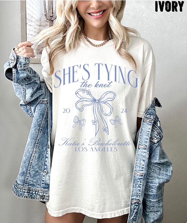 Coquette Bachelorette Shirts, She's Tying The Knot Bridal Party Shirt, Bow Theme Bridal Shower Tee, Personalized Coquette Bridesmaid Favors