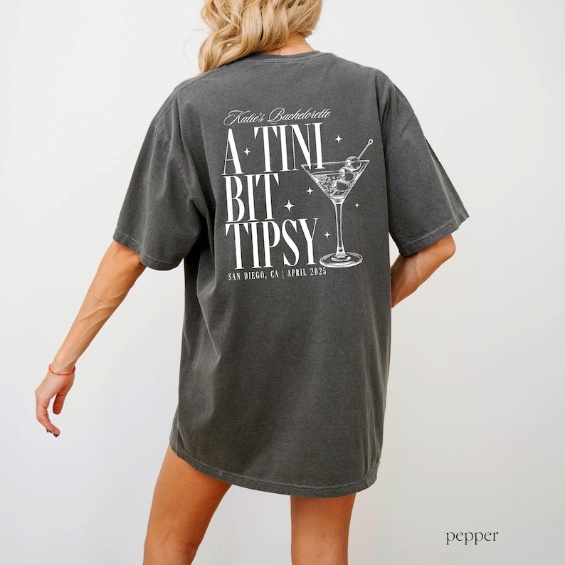 Martini Bachelorette Comfort Color Shirt, Custom Cocktail Shirt, Martini Bachelorette Theme, Tini Bit Engaged, Trendy Bach Shirts