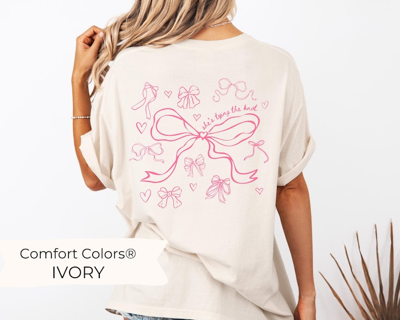 Pink Bow Bachelorette Shirts, Tying the Knot TShirts She's Tying the Knot Bachelorette Merch CustomBachelorette T-shirts BridalParty Gifts