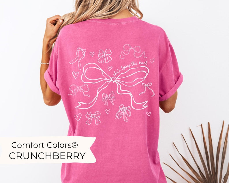 Pink Bow Bachelorette Shirts, Tying the Knot TShirts She's Tying the Knot Bachelorette Merch CustomBachelorette T-shirts BridalParty Gifts