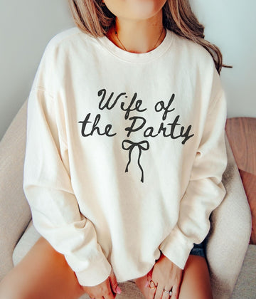 Wife Of The Party Sweatshirt, Comfort Colors Coquette Bow Bride Sweater, Future Mrs Crewneck, Engagement Outfit, Bridal Shower Gifts