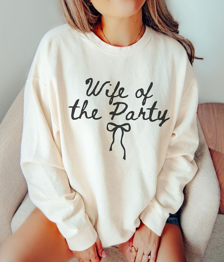 Wife Of The Party Sweatshirt, Comfort Colors Coquette Bow Bride Sweater, Future Mrs Crewneck, Engagement Outfit, Bridal Shower Gifts