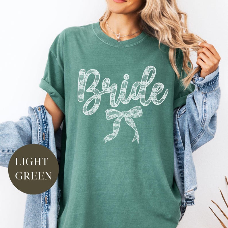 Coquette Lace Bride Comfort Colors® Shirt, Faux Lace Bow, Bridal Wedding Shower Gift, Future Mrs Gift, Chinoiserie Bow, Tying the Knot