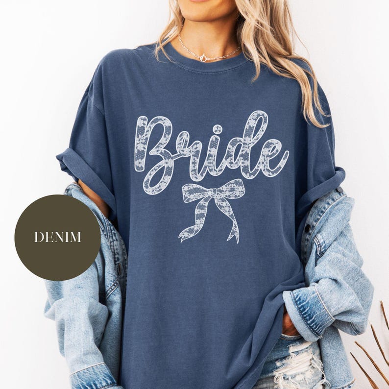 Coquette Lace Bride Comfort Colors® Shirt, Faux Lace Bow, Bridal Wedding Shower Gift, Future Mrs Gift, Chinoiserie Bow, Tying the Knot