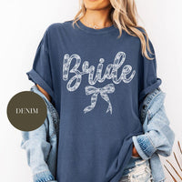 Coquette Lace Bride Comfort Colors® Shirt, Faux Lace Bow, Bridal Wedding Shower Gift, Future Mrs Gift, Chinoiserie Bow, Tying the Knot