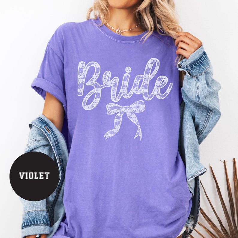 Coquette Lace Bride Comfort Colors® Shirt, Faux Lace Bow, Bridal Wedding Shower Gift, Future Mrs Gift, Chinoiserie Bow, Tying the Knot