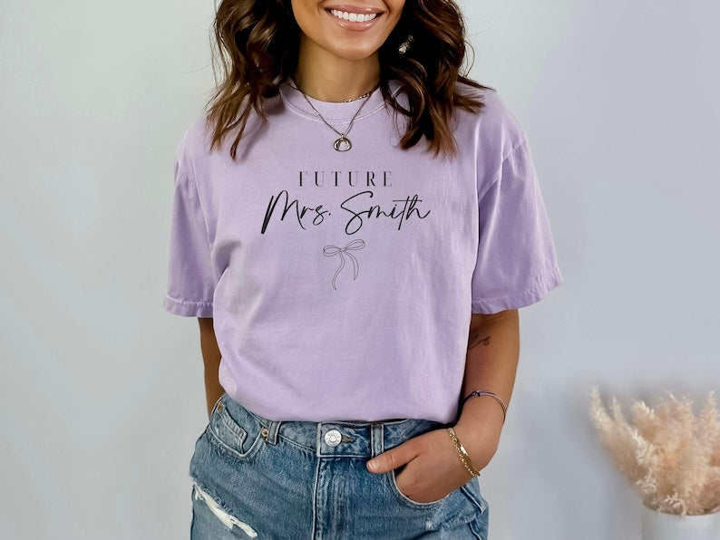 Custom Future Mrs Bow Comfort Colors Shirt Bridal Gift Minimalist Bride Shirt Future Mrs Coquette Bride to be Gift for Engagement Party