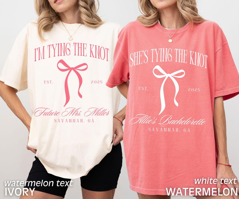 Custom Bachelorette Party Shirts Coquette Bow Bachelorette Shes Tying the Knot Bachelorette Custom Girly Bridal Party Shirts Comfort Colors