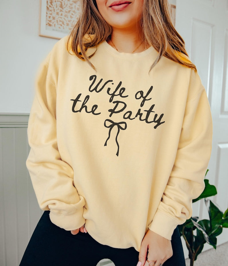 Wife Of The Party Sweatshirt, Comfort Colors Coquette Bow Bride Sweater, Future Mrs Crewneck, Engagement Outfit, Bridal Shower Gifts