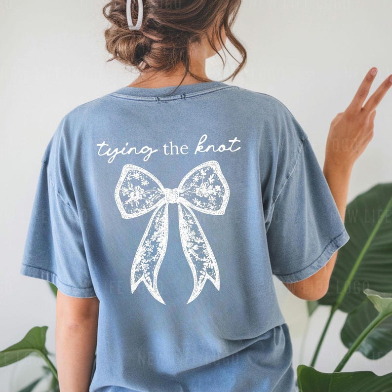 Shes Tying the Knot Bride Comfort Colors Shirt Coquette Bridal Shower Bow Engagement Party Future Mrs Gift Bride Getting Ready Shirt Custom